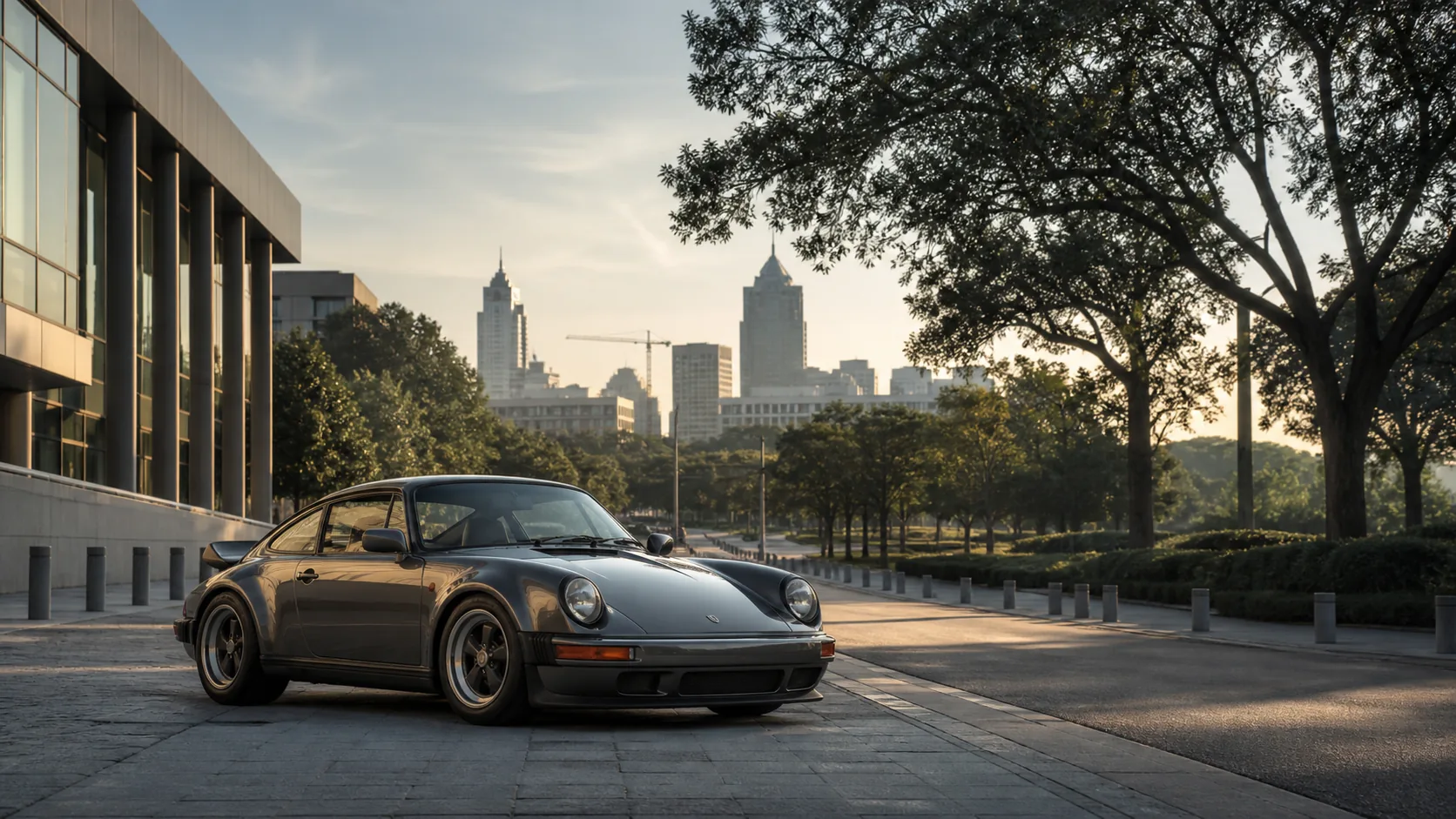 Raleigh collector car market banner with Research Triangle context and an analog sports car in a refined urban setting.