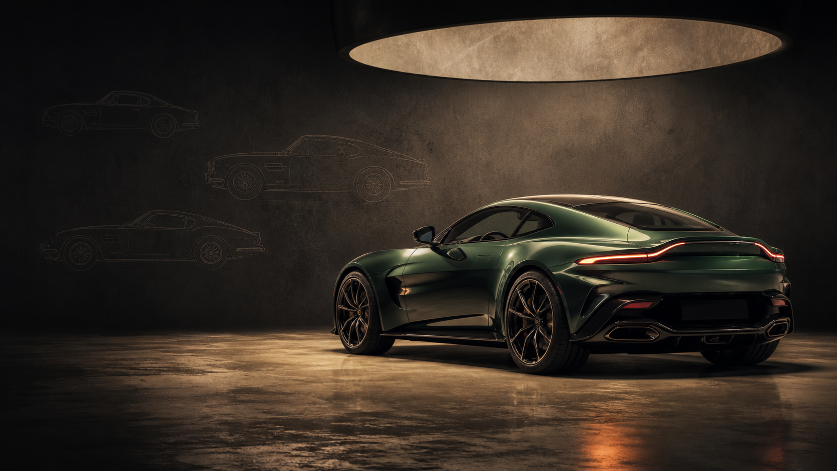 Aston Martin-inspired collector car in a dark editorial studio for market intelligence coverage.