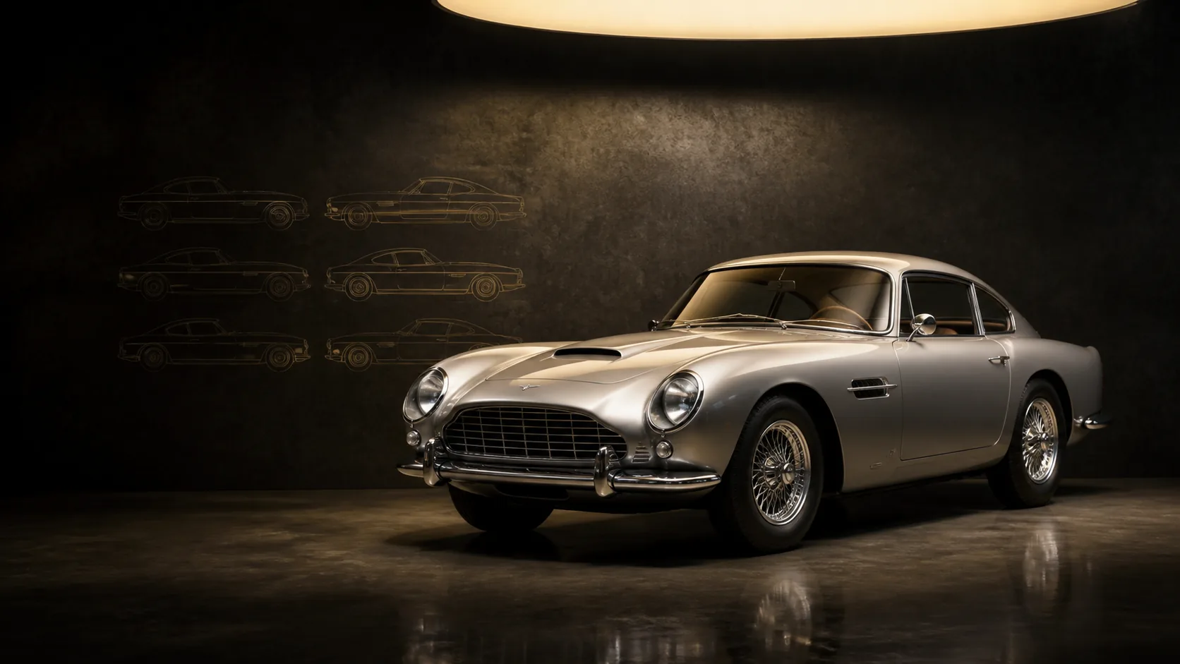 Classic European grand touring collector car in a dark editorial studio for market intelligence coverage.